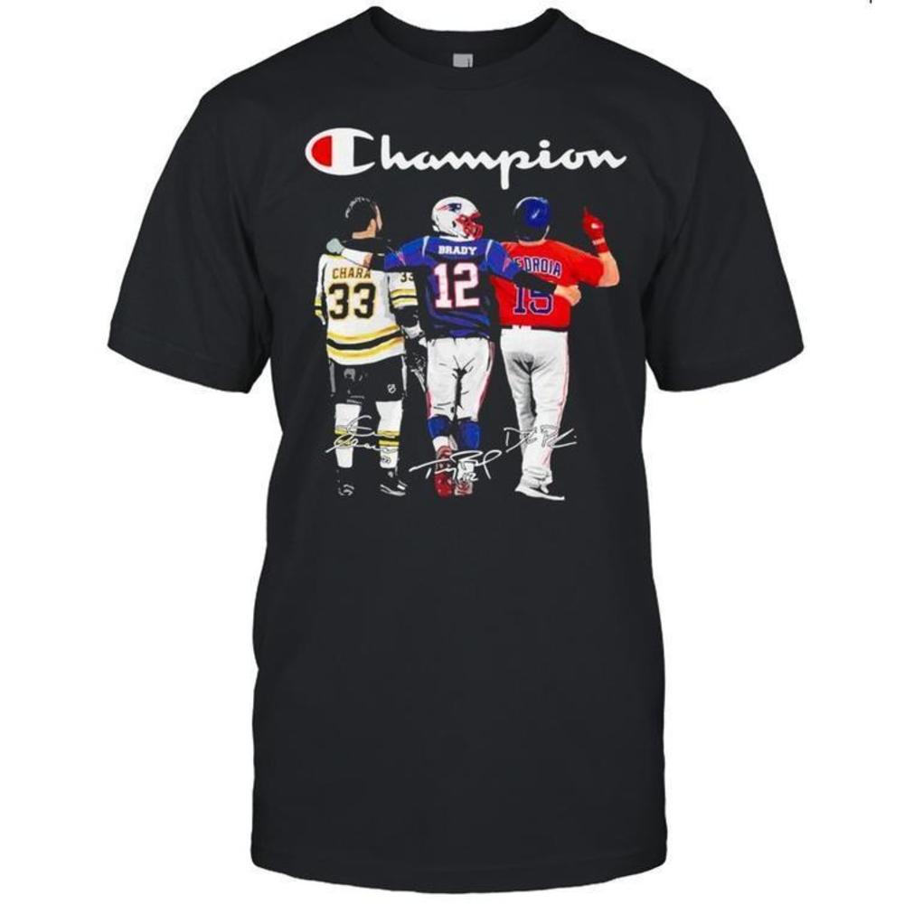 Champion Zdeno Chara Tom Brady Vs Dustin Pedroia Mvp Signatures Shirt